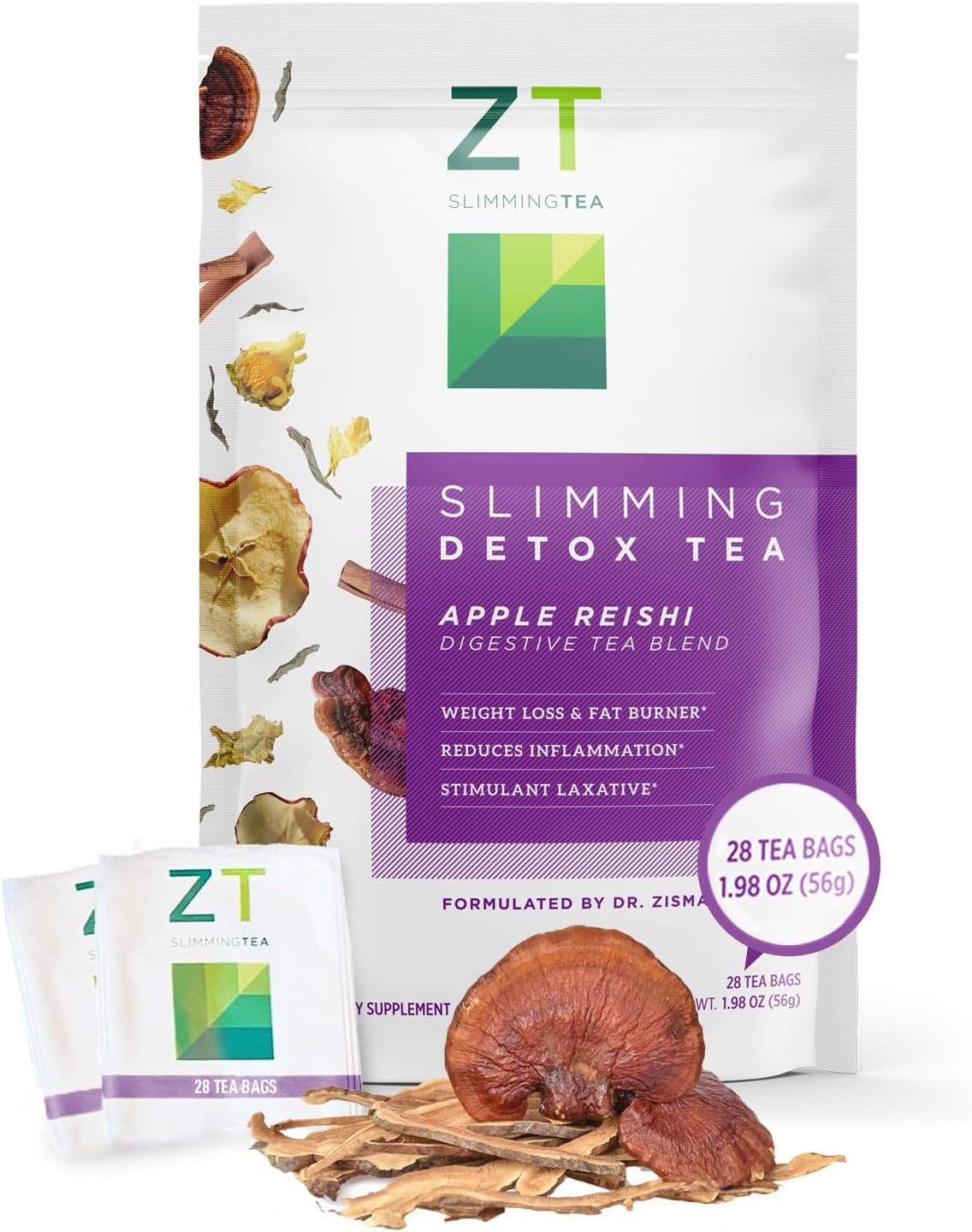 Dr. Zisman ZT Wellness Tea - Apple Reishi Herbal Blend - Refreshing Tea for Daily Balance (28 Bags), Crafted for a Vibrant Lifestyle