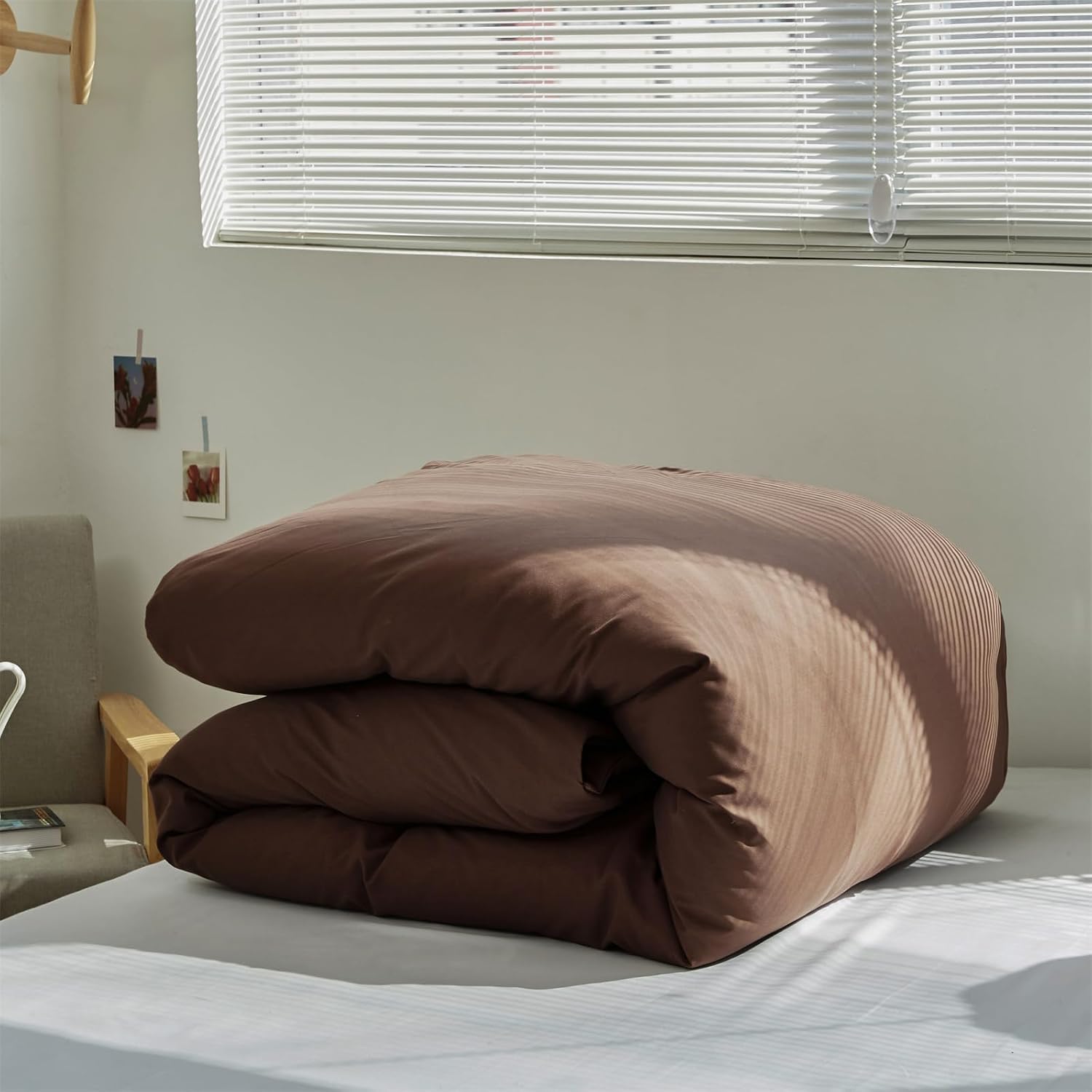 KAREVER Brown Comforter Set Queen Coffee Color Bedding Set 3 Pieces All Season Blanket Set Women Chestnut Brown Color Lightweight Comforter Set Queen Breathable Bed Comforter