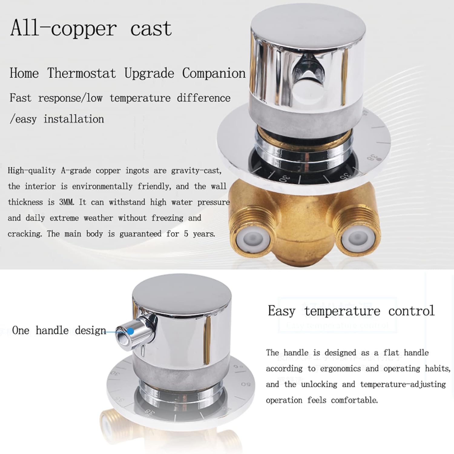 Thermostatic Shower Mixer Valve With Stop Valve Brass Shower Mixer Tap Thermostatic Mixing Valves Wall Mounted Cold&Hot Water Mixing Tap,Thermostatic Valve B