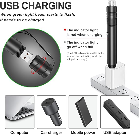 2-Pack Green Laser Pointers, USB-A Rechargeable with Star Caps