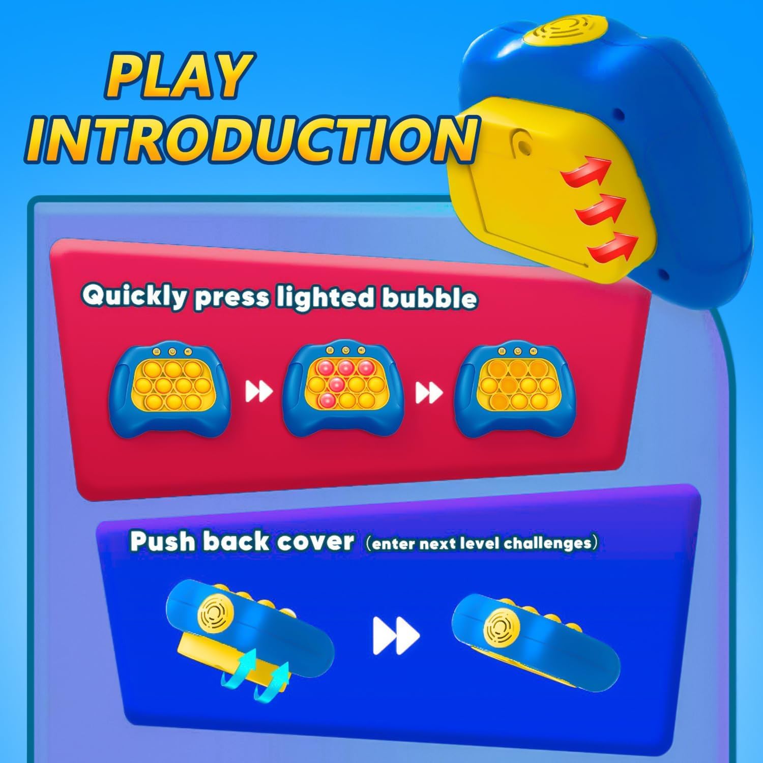 Pop Push Game Toy for Kids, Quick Fast Push Pop Puzzle Handheld Game Light up Fidget Toy 8-12, Bubble Sensory Toys Christmas Birthday Gifts for Kids Ages 3-12 (Blue)