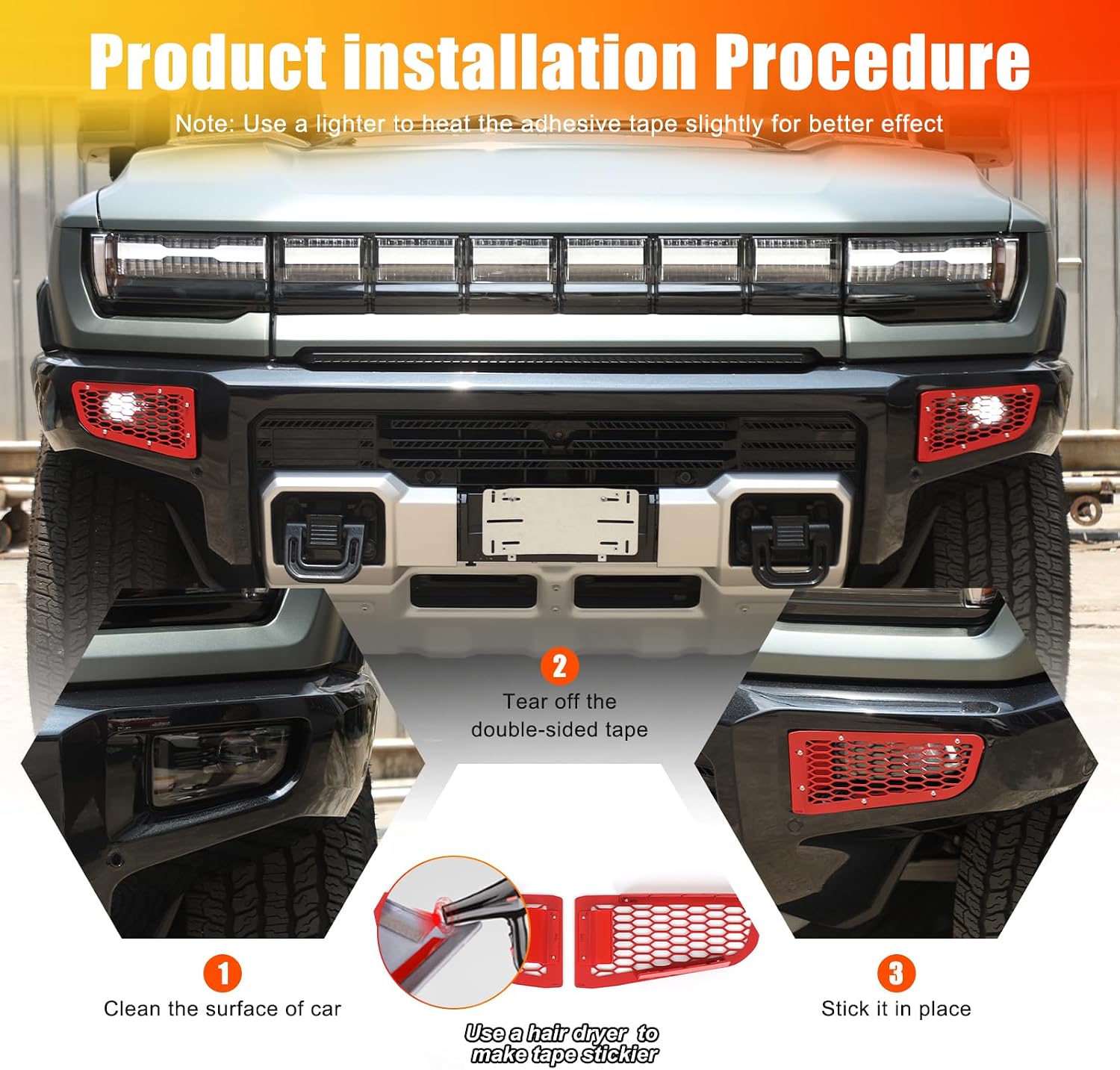 for Hummer EV Accessories Front Fog Light Grill Mesh Lamp Cover for Hummer EV SUV Truck Pickup 2022-2024 2025 2026 Steel Front Bumper Fog Light Frame Under Headlight Exterior Decoration (Red)