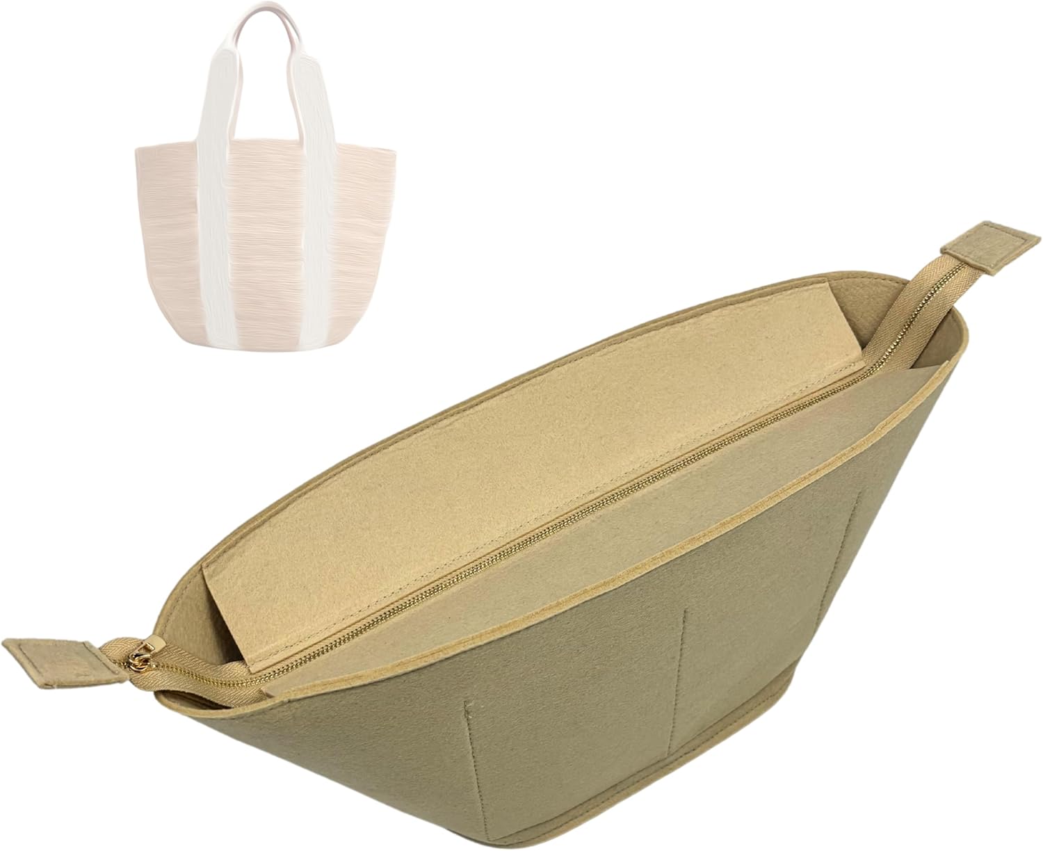 Divitize Premium Purse Organizer compatible with Chloe Large Woody Basket Bag Insert - Handmade Oval Shaped Felt Basket Bag Organizer, Perfect Fit Gold Zipper (Geyser Blue, For Large Woody Basket)