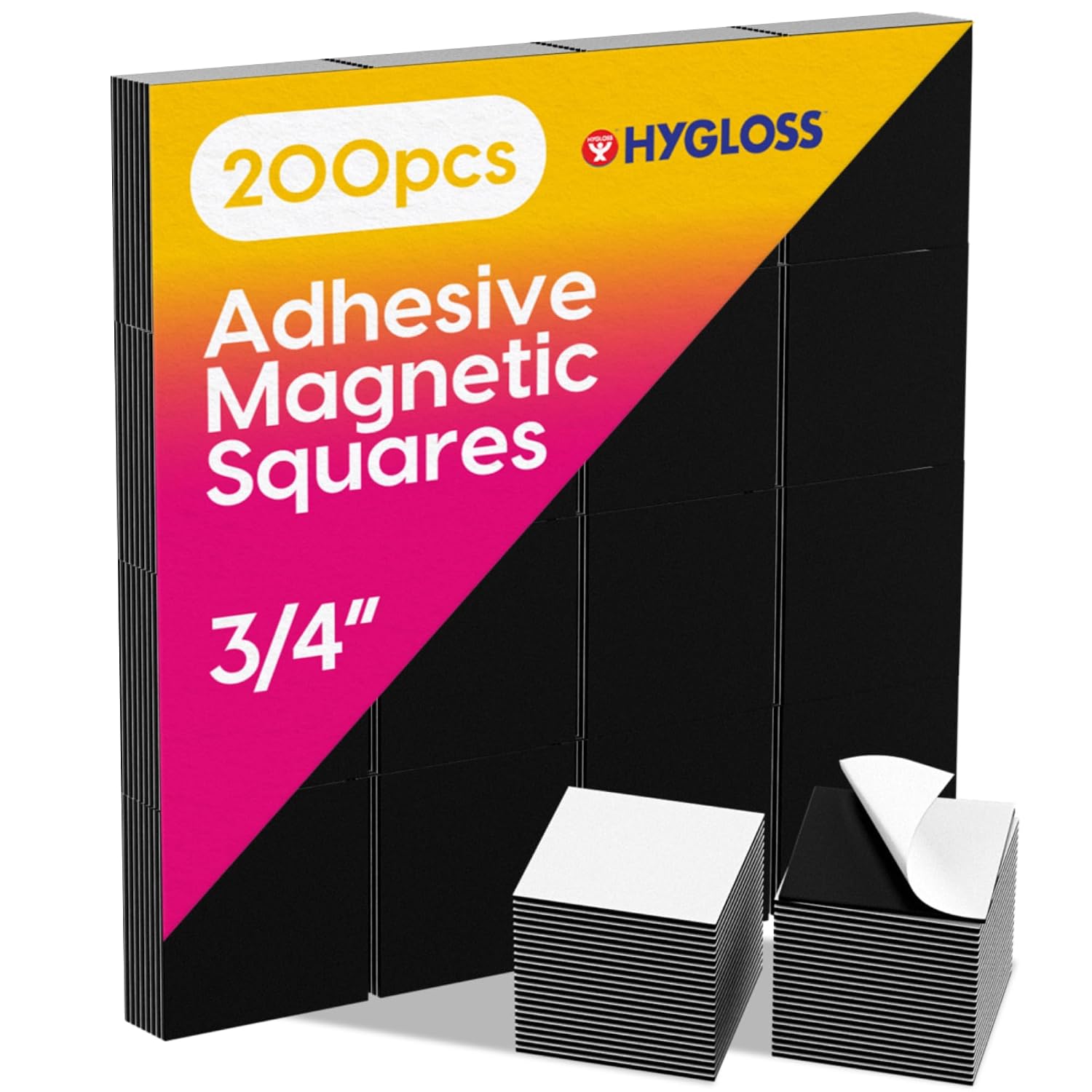 Hygloss 200 Pcs Magnetic Squares for Crafts with Adhesive Backing, 3/4-Inch