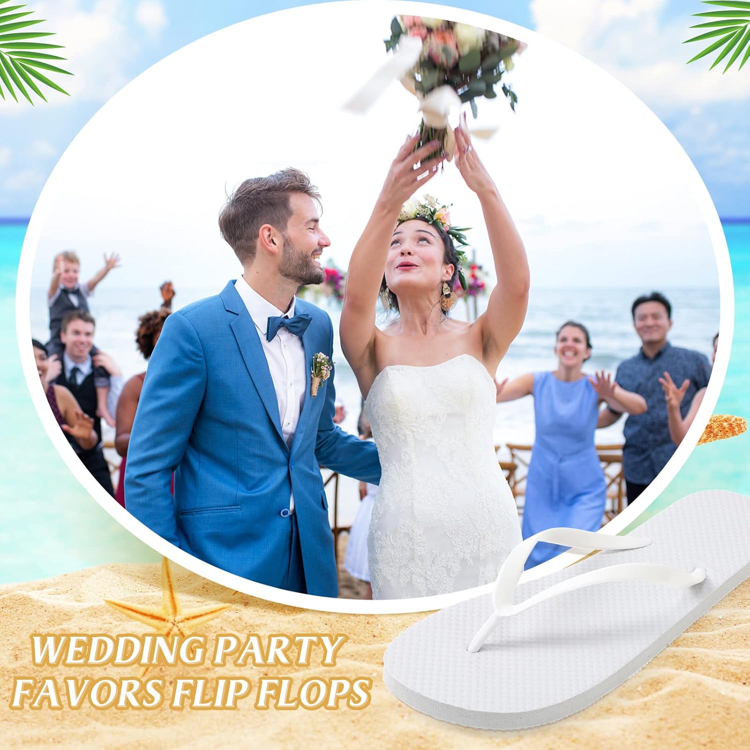 Unittype 24 Pairs Flip Flops Bulk for Wedding Guest Slippers Wedding Flip Flops with Cards Bags for Pool Beach Party