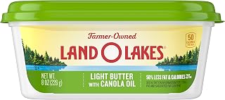 Land O'Lakes Light Butter with Canola Oil, 8 oz Tub - 50% Less Fat & Calories, Spreadable from Fridge