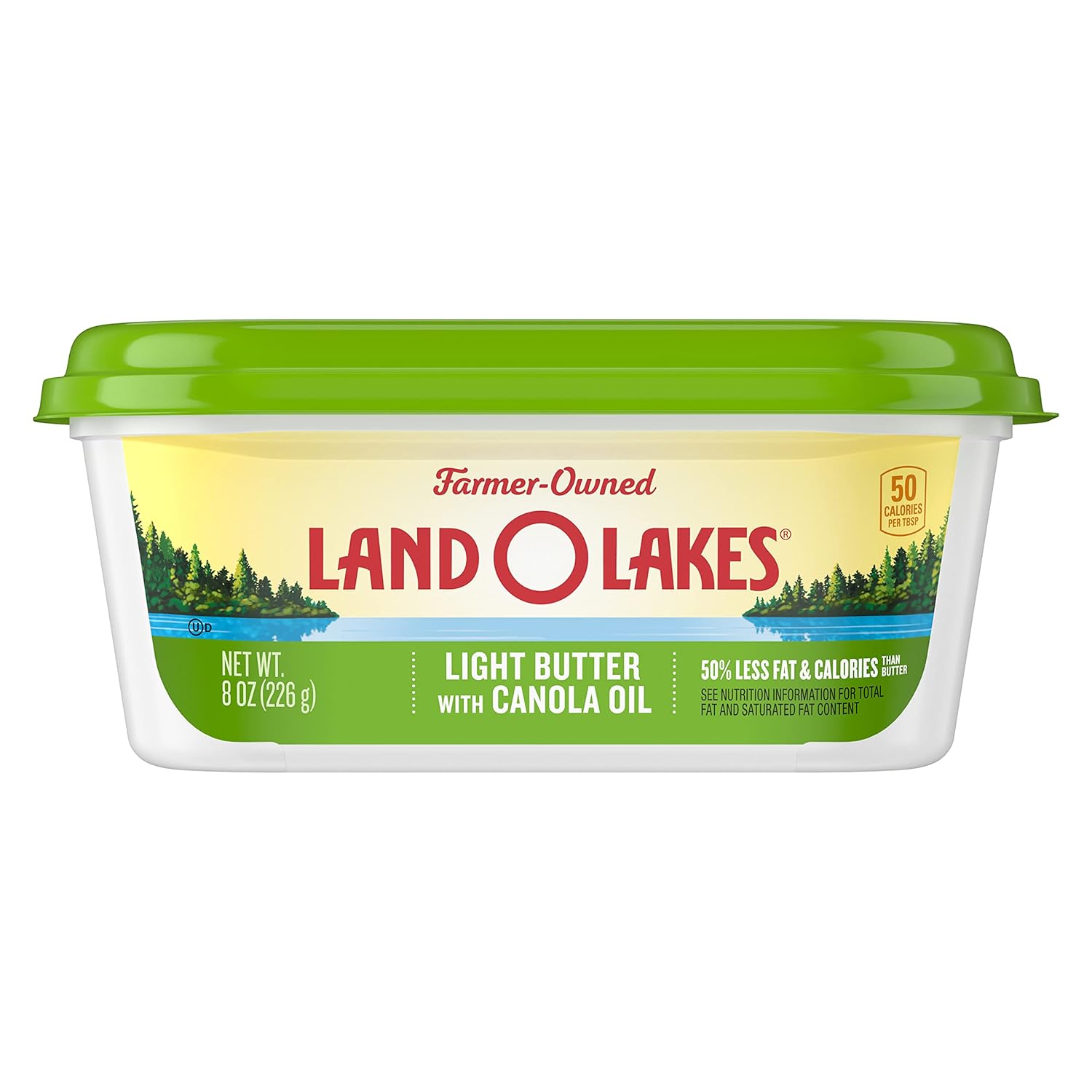 Land O'Lakes Light Butter with Canola Oil, 8 oz Tub - 50% Less Fat & Calories, Spreadable from Fridge