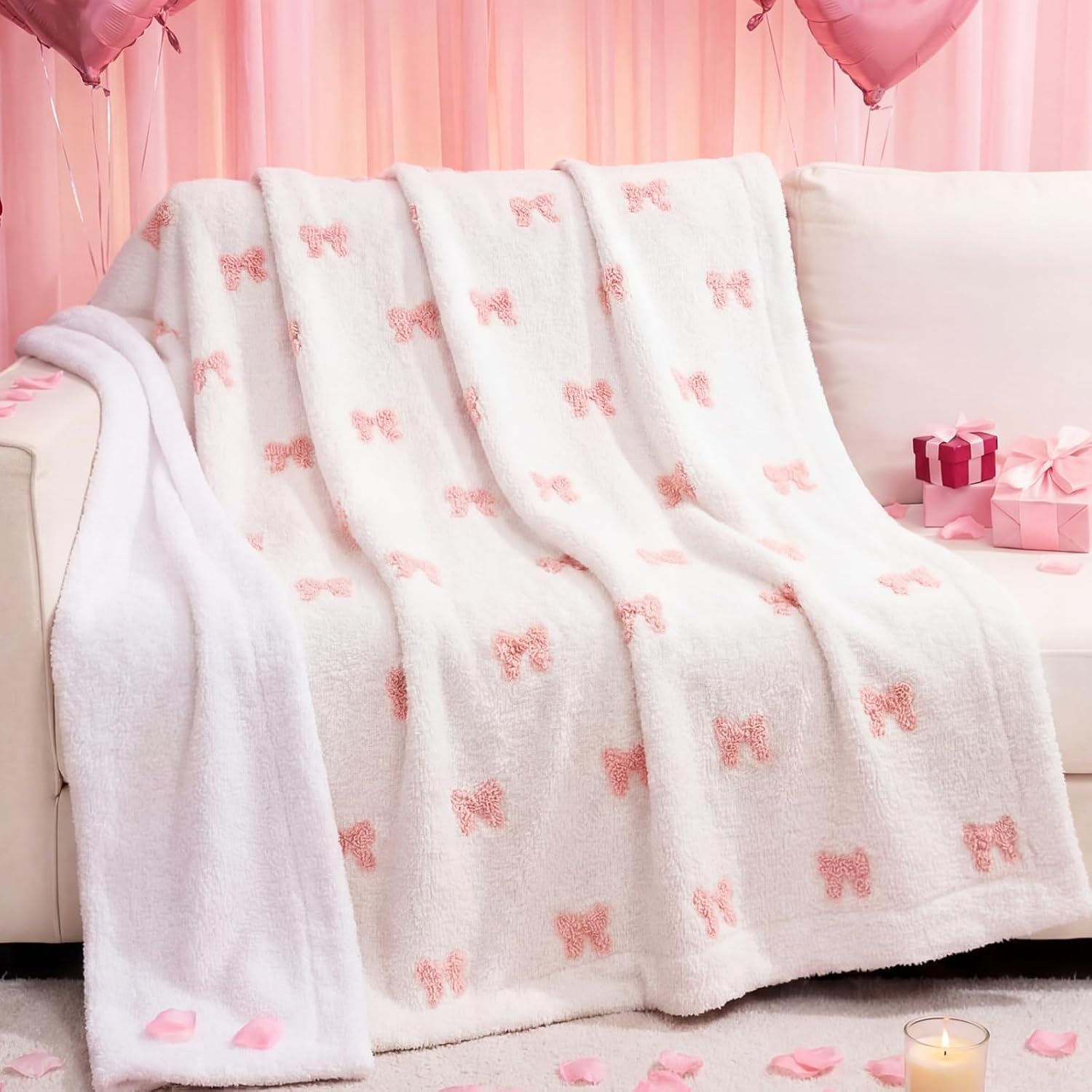 Amazon.com: Gilprop Pink Bow Throw Blanket, Double Layer Flannel Fleece ...