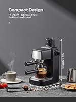 Vista 5 de Reemix Máquina de café expreso de 3.5 bares, 800 W de tamaño compacto con varita de vapor, 4 tazas de capuchino y café con leche para el hogar