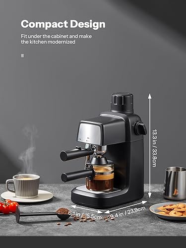 Miniatura 5 de Reemix Máquina de café expreso de 3.5 bares, 800 W de tamaño compacto con varita de vapor, 4 tazas de capuchino y café con leche para el hogar y la