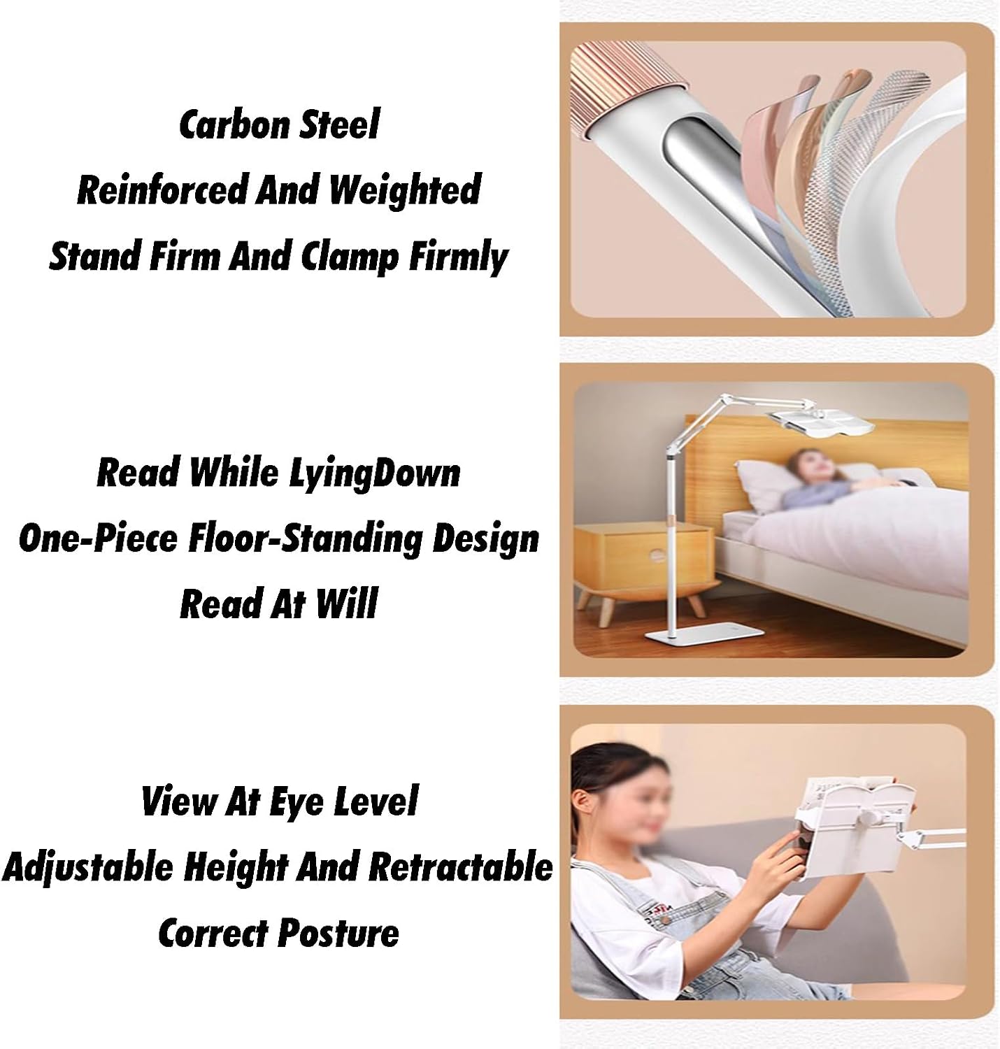 Book Holder for Reading with Page Clips,Sturdy Podium Stand,Adjustable Height Floor,for Cookbooks Sheet Music Laptop
