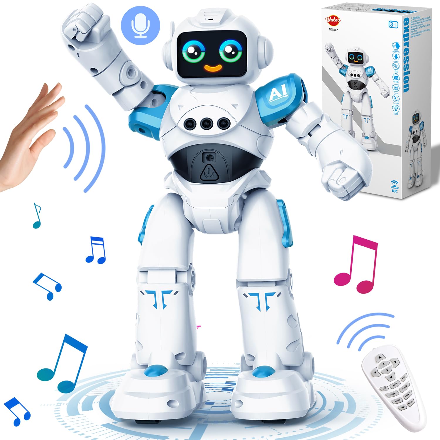 Robot Télécommandé Interactif Pour Enfants 3-8 Ans - Danse, Yeux LED, Commande Gestuelle Et Musique