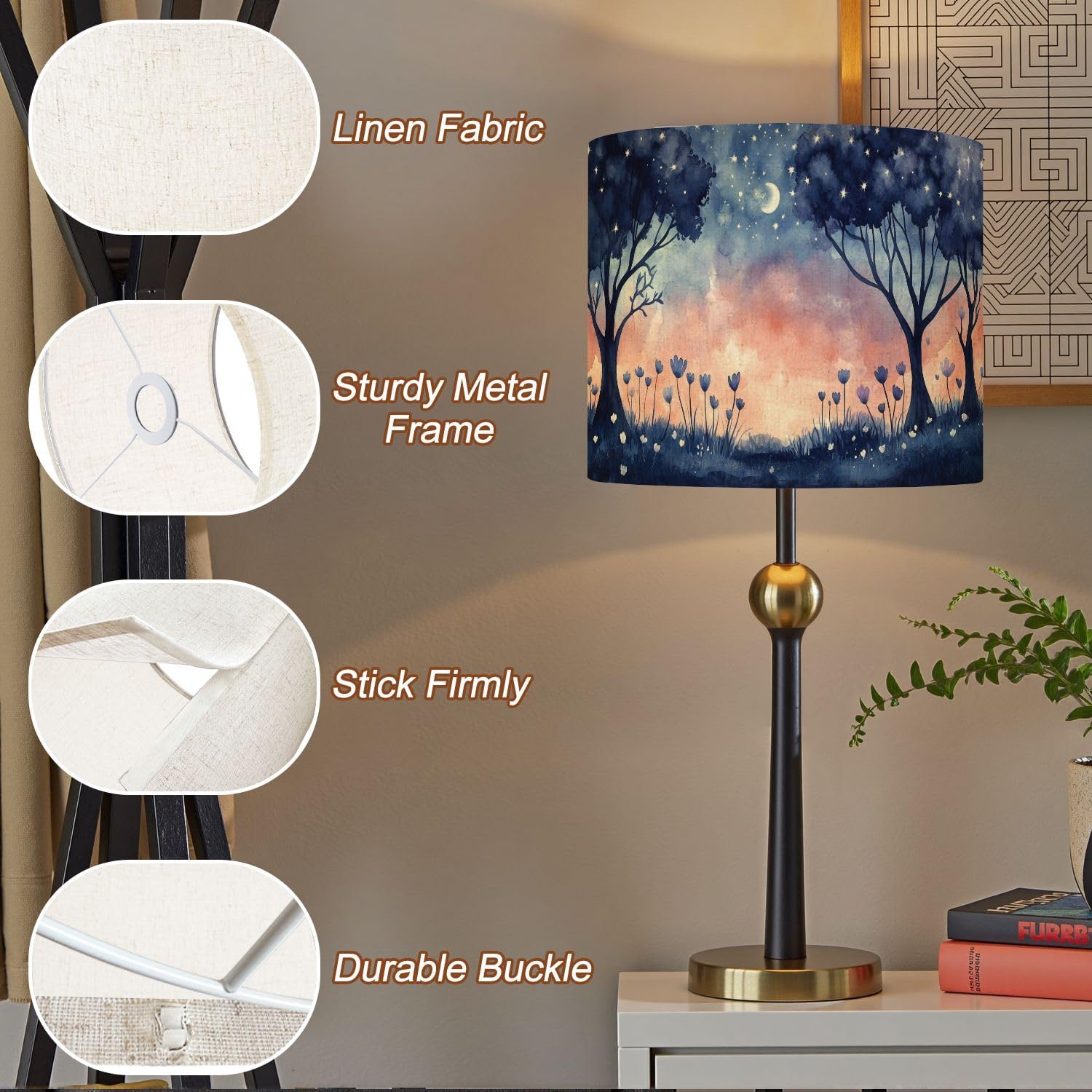 Floral Lampshades Lamp Shades Boho 1 Pack Violets Surrealism Violets Wall Art Purple Canvas Wall Art Light Shade for Table Lamps Floor Lamps Drum Lamp Shades Lampshade Replacement