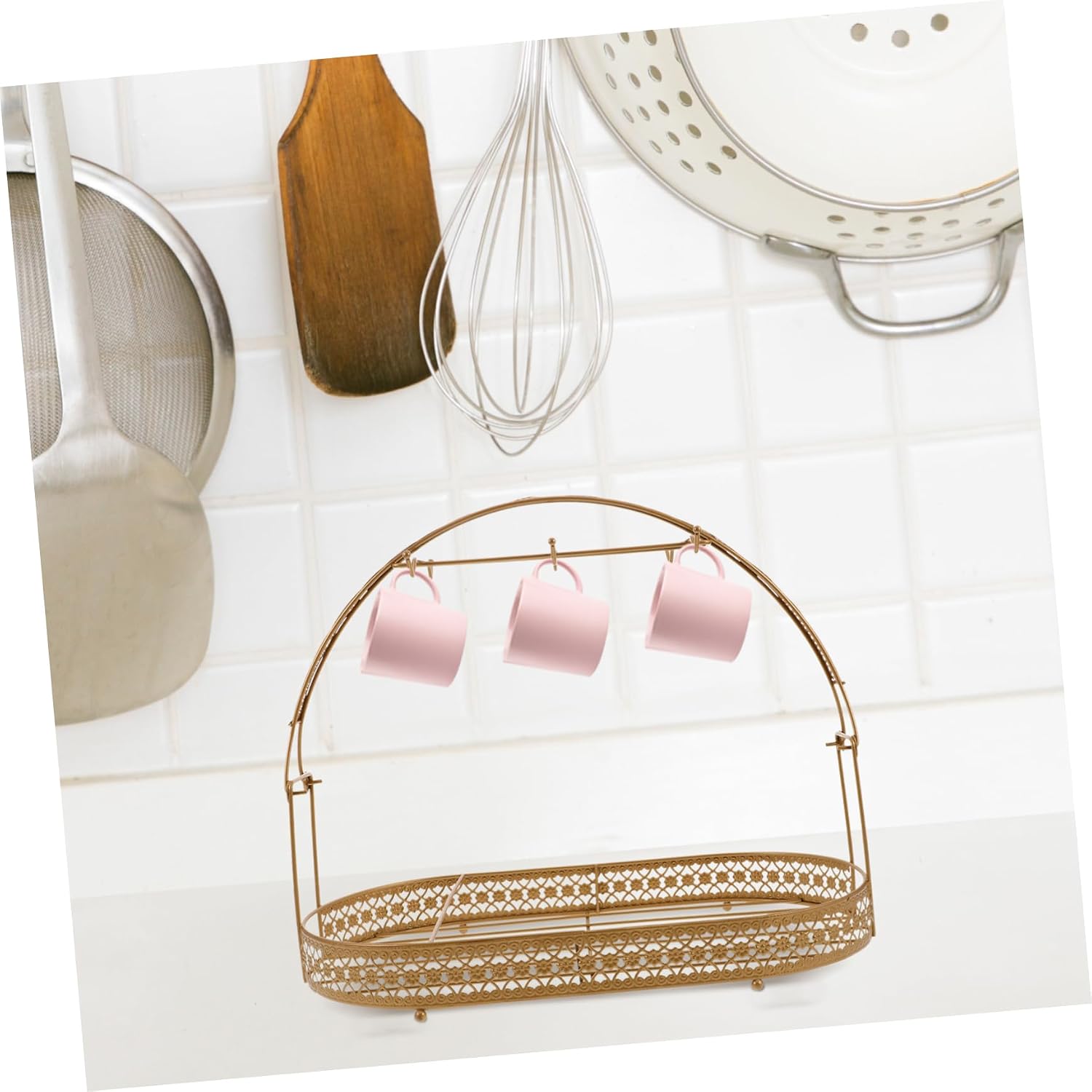 Ciieeo Tea Set Storage Tray Metal Mug Holder Tree Easy to Assemble Wall Decorative Cup Rack for Home