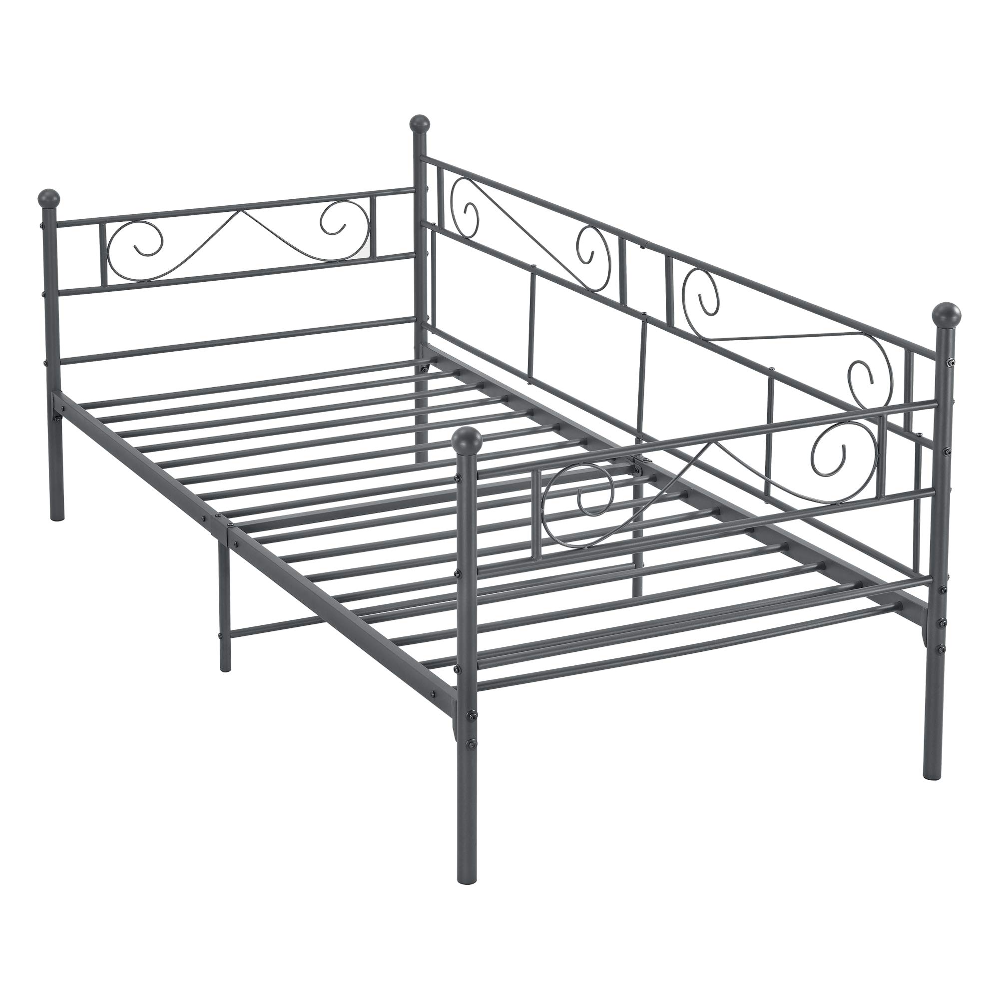 [en.casa] Struttura Divano in Metallo a 2-3 Posti Seduta con Schienale e Braccioli Decorativi Letto Singolo in Acciaio 90x200 cm Sofà per Soggiorno Camera da Letto Ospiti - Grigio Scuro Opaco