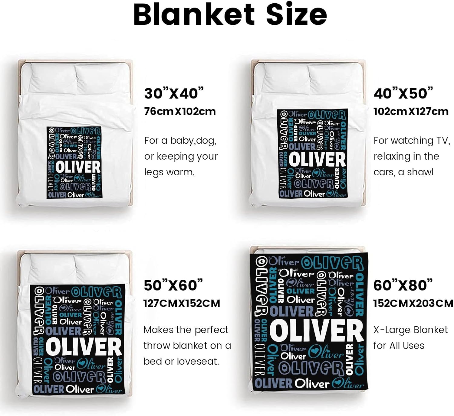 Custom Blankets with Name, Personalized Blanket for Kids Baby Adults, Customized Name Blanket, Personalized Gift for Christmas Birthday Valentines Day