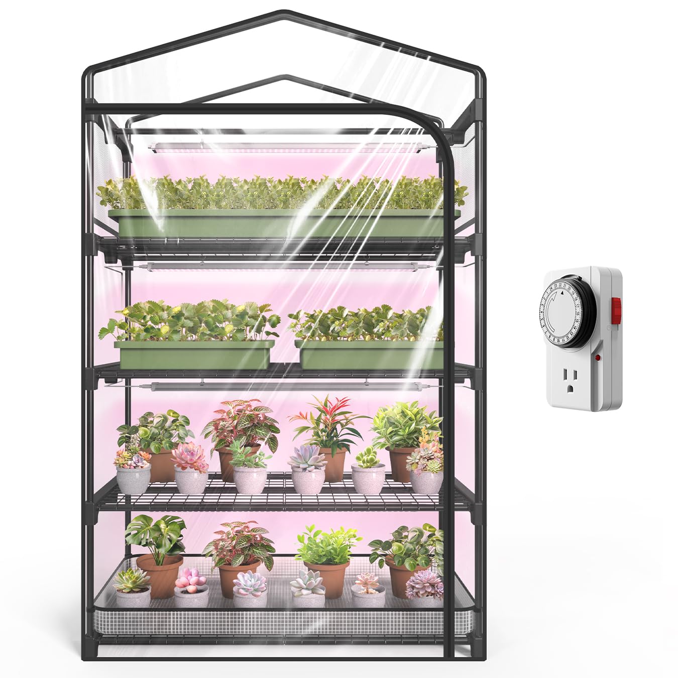 SpeePlant Indoor Greenhouse with Grow Light 4-Tier Wide