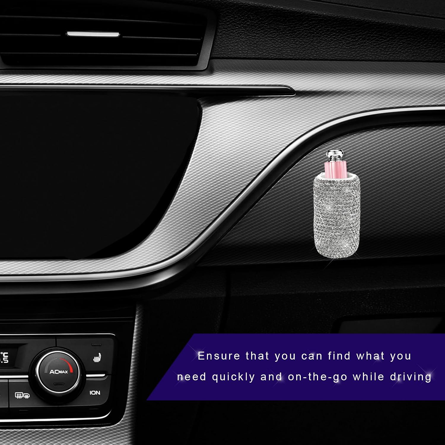 Upright Car Lip Balm Holder, Bling Rhinestone Lipstick Organizer Vehicle Insulating Lip Balm Mount, Sparkling Lipstick Holder Auto Interior Accessories for Women Girls (White) image 5
