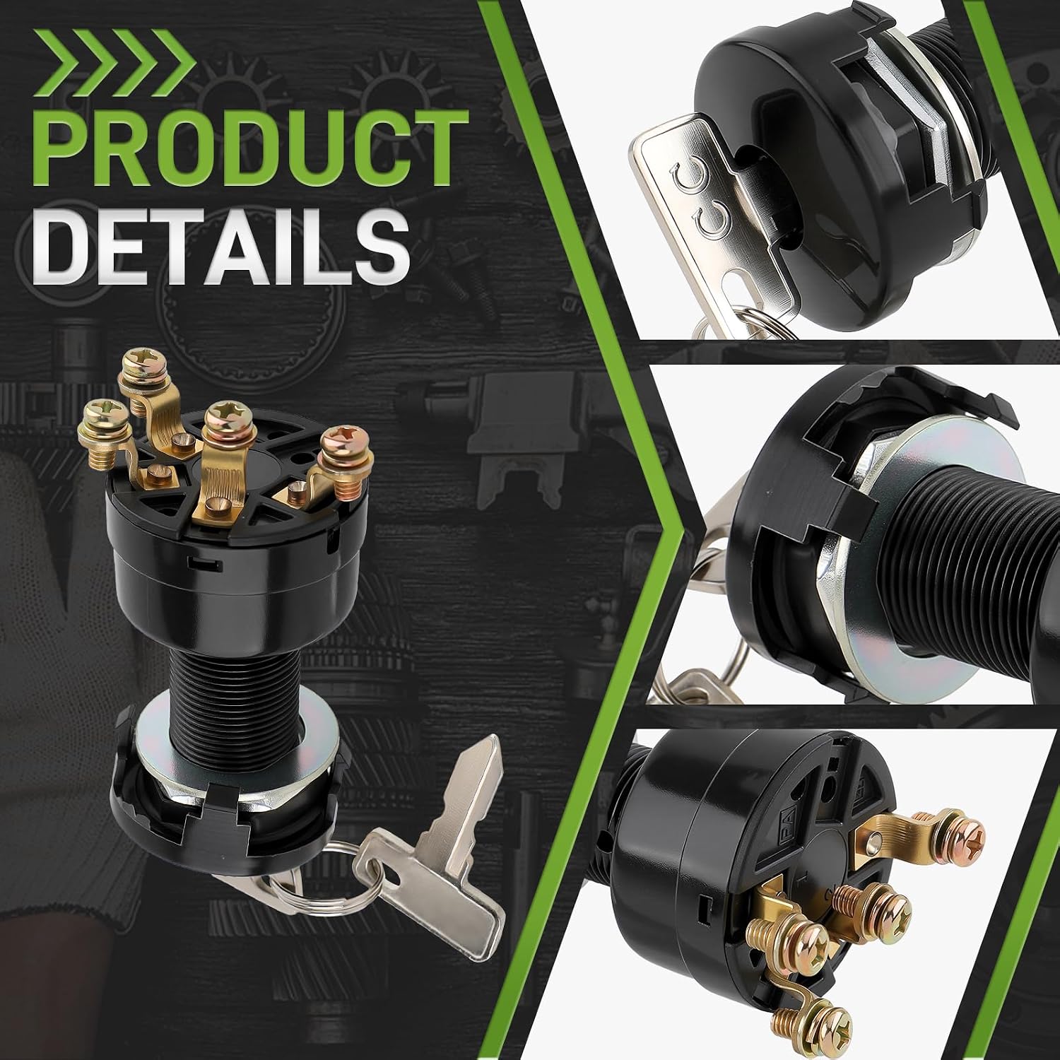 Ignition Key Switch 12 Volts Starter Switch for Club Car DS 1996-up Gas Golf Cart, Turf Carryall I and II, XRT and Precedent, Replace 101826301, 1012505, On/Off Style