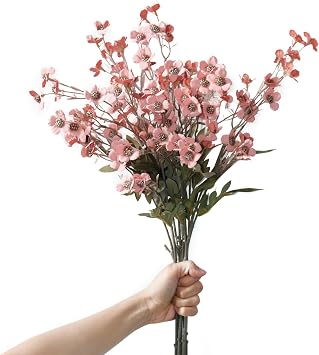 Wildflowers Artificial Flowers for Decorations, 6 Pcs Wedding Bouquet 22.4 Inch Fake Flowers Bulk for Vase, Home Office Decoration, Dining Table Centerpiece Deep Pink