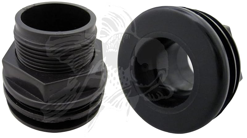 Bulkhead para aquário em PVC preto, conexão Slip x Slip de 2,54 cm e furo de 4,45 cm, AM Brand, pacote com 2