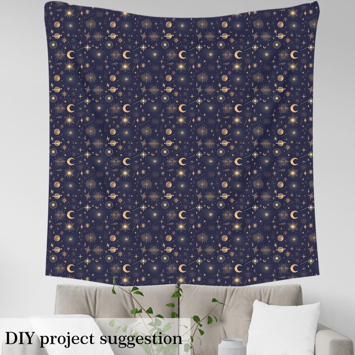 Feelyou Stars Print Fabric by The Yard Kids for Girls Boys Kids 2 Yard Bohemia Upholstery Fabric for Chairs Room Decor Moon Waterproof Outdoor Fabric Reddish Blue Reupholstery Fabric Decor