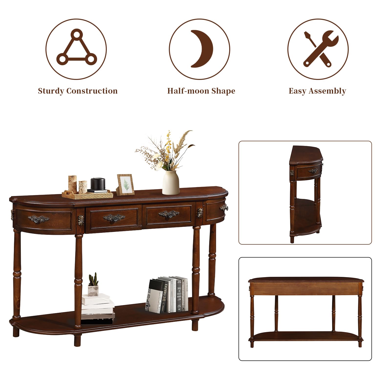 Amazon｜HMFULE レトロカーブコンソールテーブル 52インチ