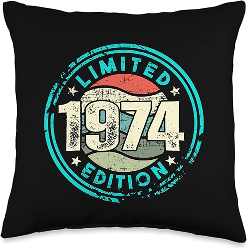 Birthday with Limited Edition and Born in 1974, Vintage Throw Pillow, 16x16, Multicolor
