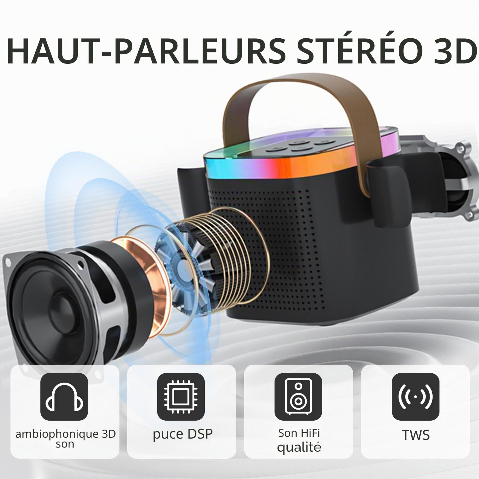 Karaoke Machine Plus 2 Microphone sans Fil Portable Bluetooth Karaoke Barre de Son avec Conversion vocale et LED lumière pour Les Enfants Adultes, Cadeau d'anniversaire de Noël (Noir)