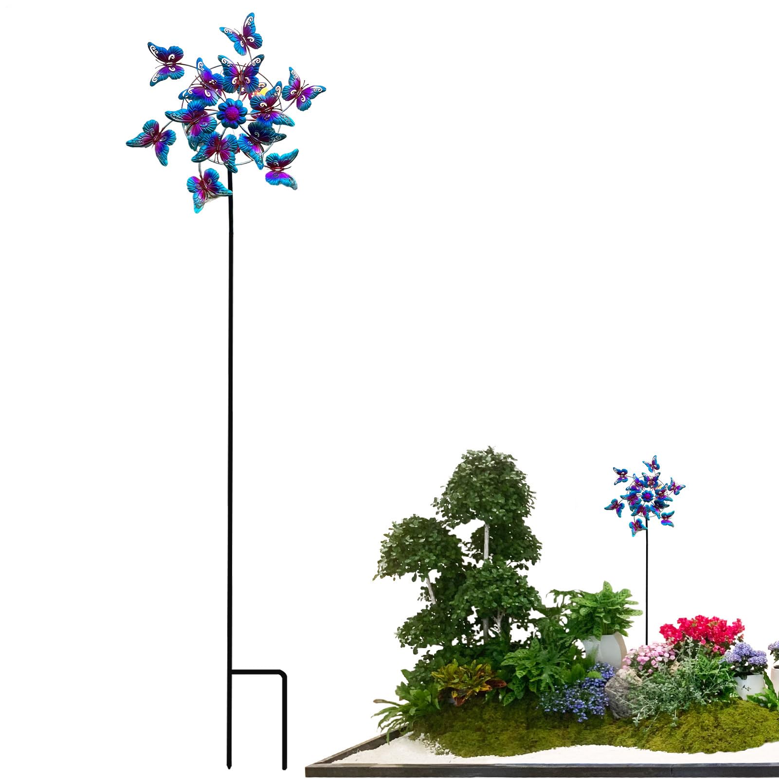 Mobiles à vent pour extérieur - Décoration de jardin extérieur avec piquet, sculpture papillon et piquet pour décoration de porche, patio et jardin