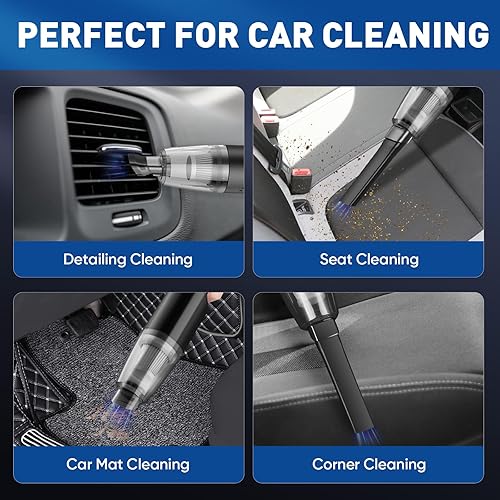 Miniatura 6 de Aspiradora portátil para automóvil, 10000 Pa de succión de alta potencia recargable inalámbrica con bajo ruido, potente mini aspiradora de mano