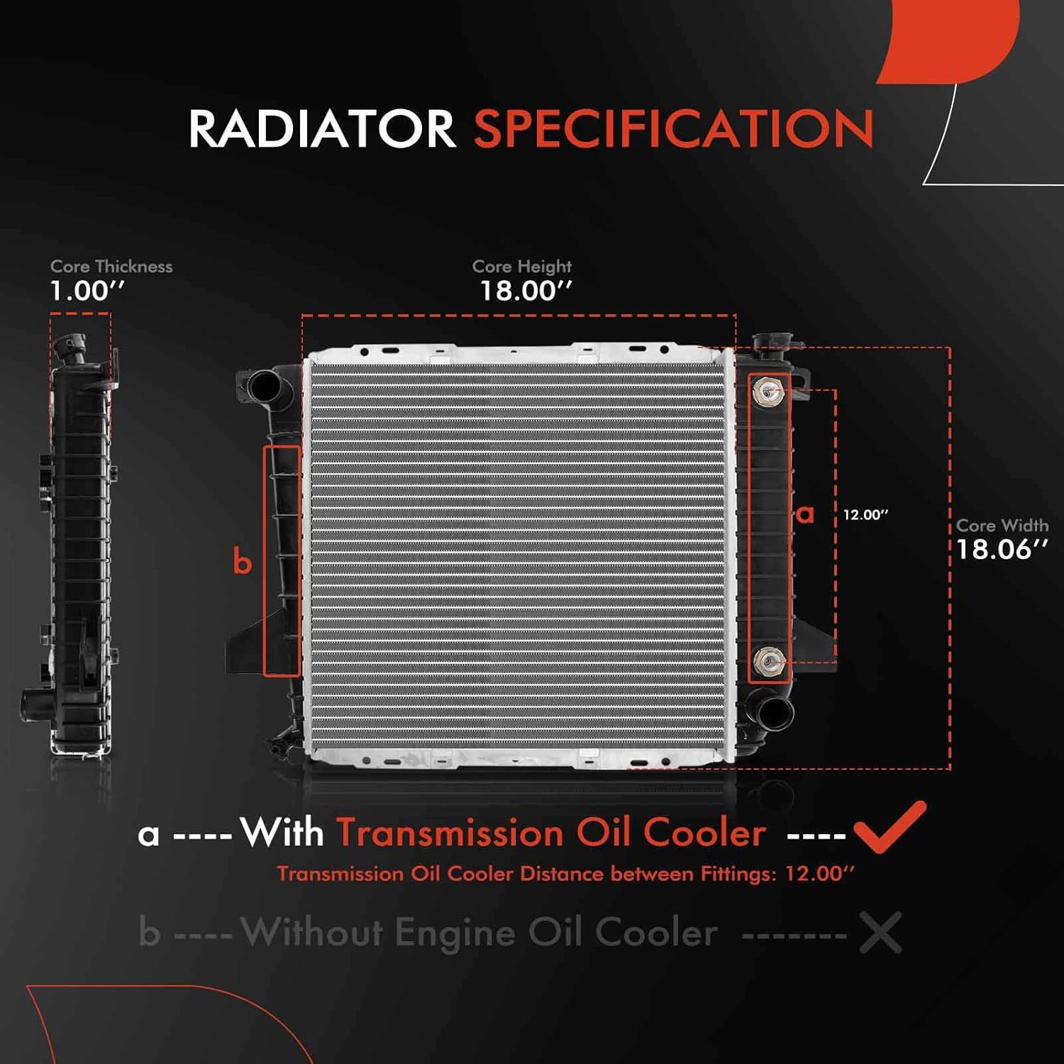 A-Premium Engine Coolant Radiator with Transmission Oil Cooler Compatible with Mazda B2300 1995 1996 1997 L4 2.3L & Ford Ranger 1995 1996 1997 L4 2.3L, Automatic Trans. Replace# F57Z8005A