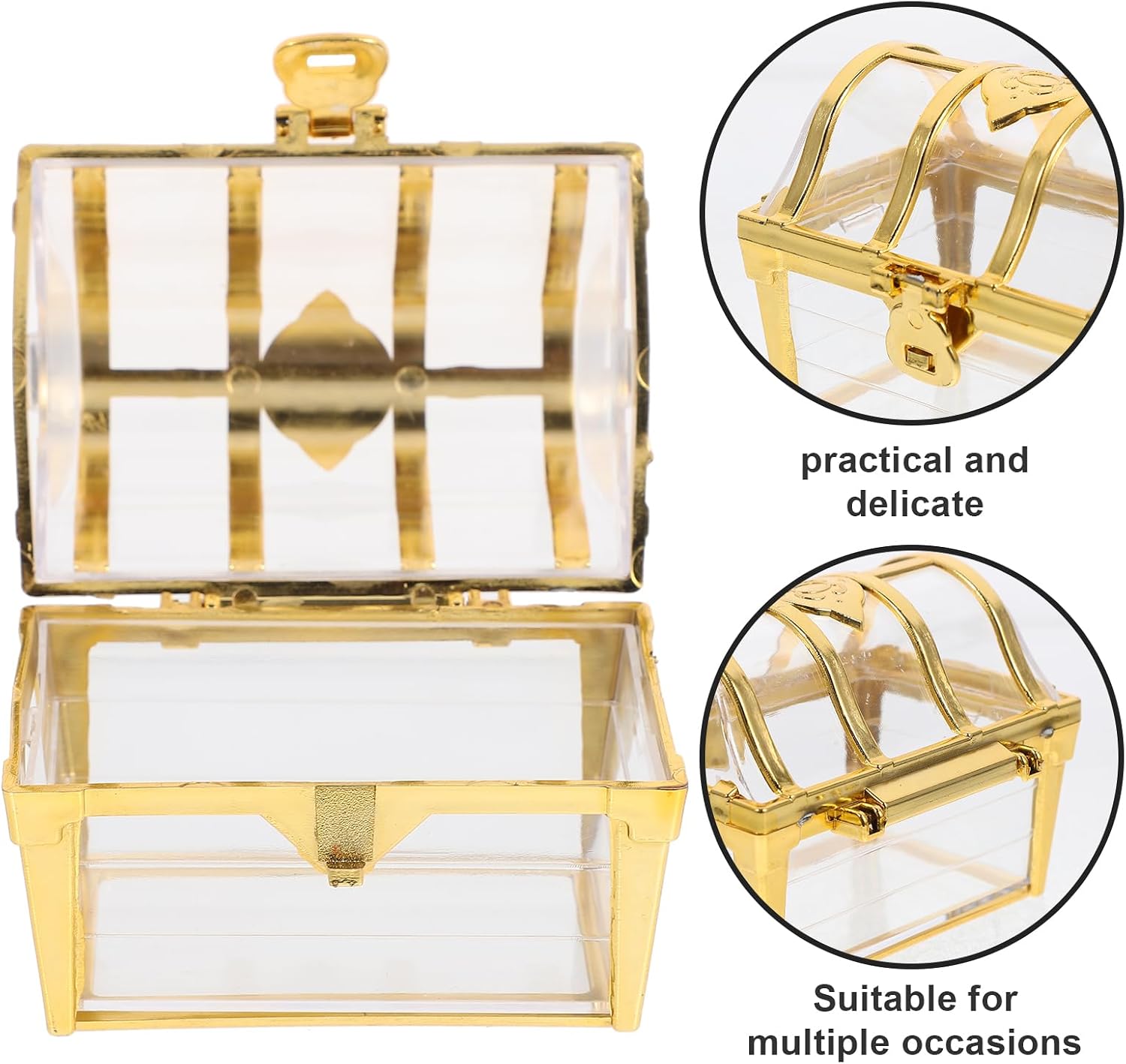 POPETPOP Mini Treasure Chest Candy Boxes 3.14x2.55x2.36In Plastic Set of 12 – Secure Treat Holder for Weddings, Bridal Showers & Birthday Parties image 3
