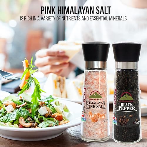 Miniatura 6 de Himalayan Chef Juego de molinillo de sal y pimienta del Himalaya de acero inoxidable, coctelera de vidrio alta con grosor ajustable, grande