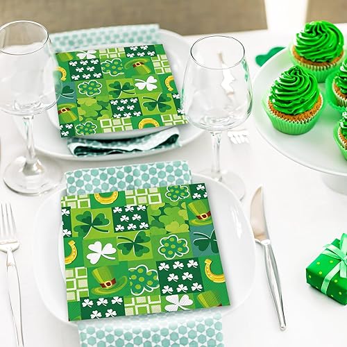 Miniatura 6 de JarThenaAMCS 80 servilletas de papel del día de San Patricio, servilletas de cena de trébol de la suerte de trébol de la suerte desechables para