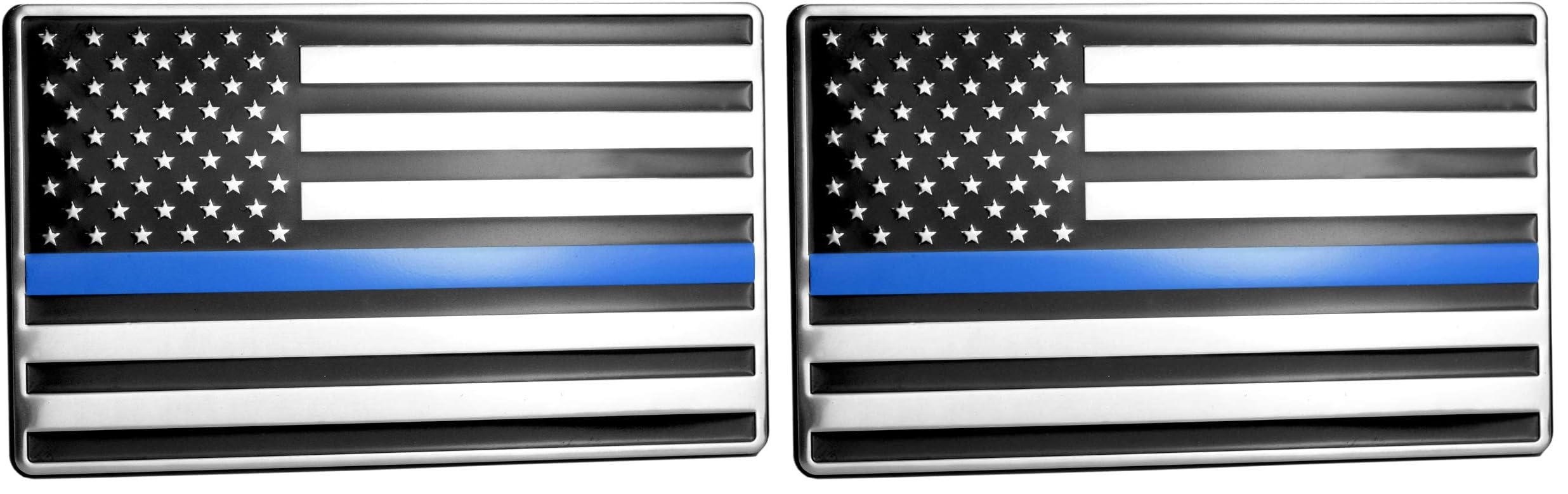 USA American Embossed Stainless Steel Metal Flag for Cars, Trucks Show Support of Police and Law Enforcement Officers 5"x3" Thin Blue line Flag (Pack of 2)