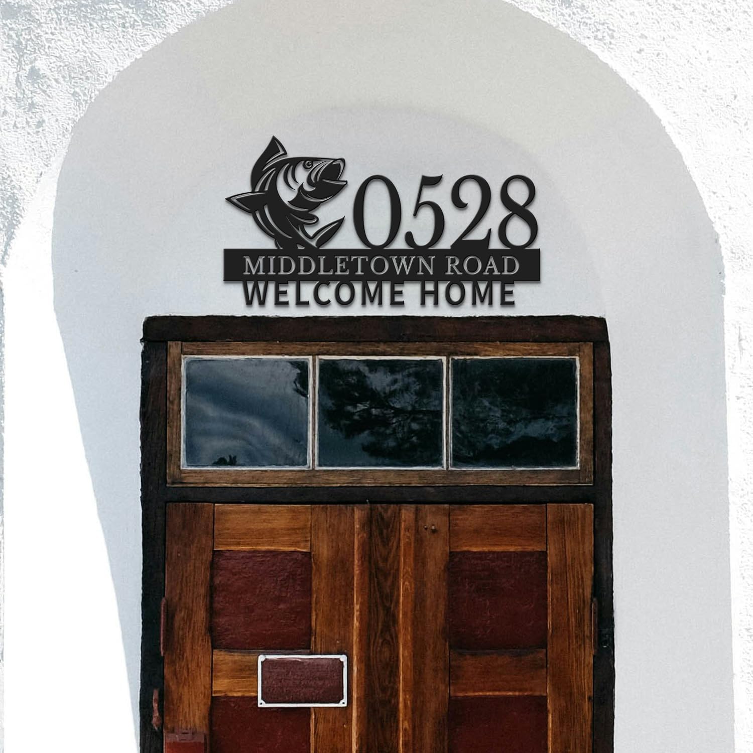 Personalized Fish Address Sign, Custom Aquatic House Number Plaque, Modern Nautical Decor, Outdoor Patio Art, Coastal Home Display (Type-4)
