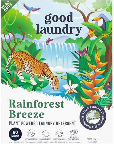 Good Laundry - Hojas de detergente para ropa - Rainforest Breeze perfumado (120 cargas) - Hojas de detergente ecológicas para ropa, hipoalergénicas,