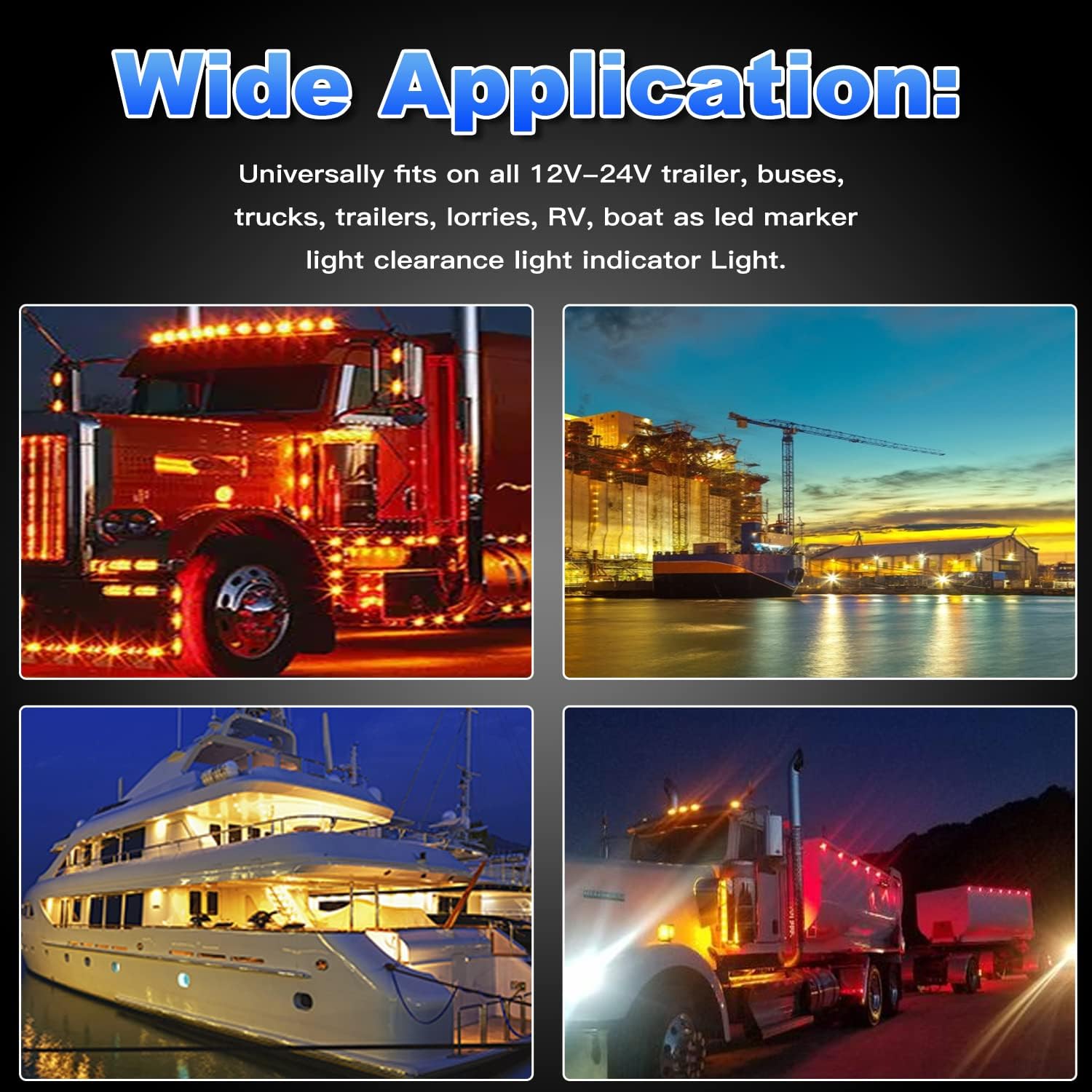 20PCS Amber 12-24V LED Trailer Lights Side Marker Lights Front Rear Tail Clearance Lights with Chrome Bezel for Trailer Deck RV Truck Boat