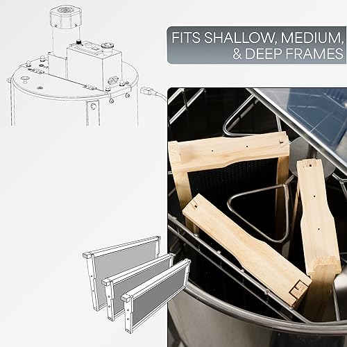 Miniatura 12 de VIVO Extractor eléctrico de miel con 3 marcos, equipo de procesamiento de miel de acero inoxidable de grado alimenticio, girador de tambor de panal