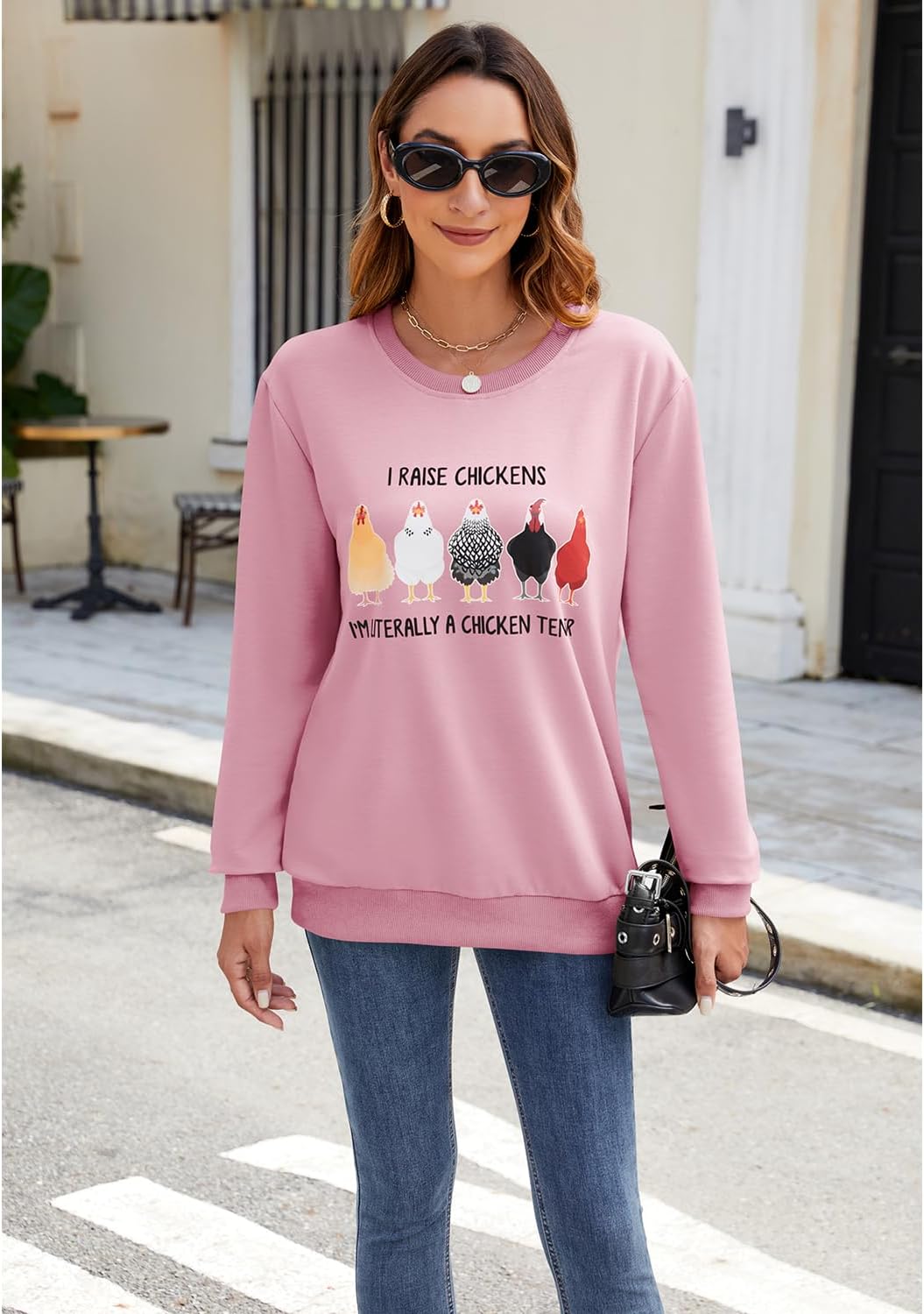 Women's Cute Funny Chicken Lovers T Shirt Letter Printed Long sleeved Top - Image 6