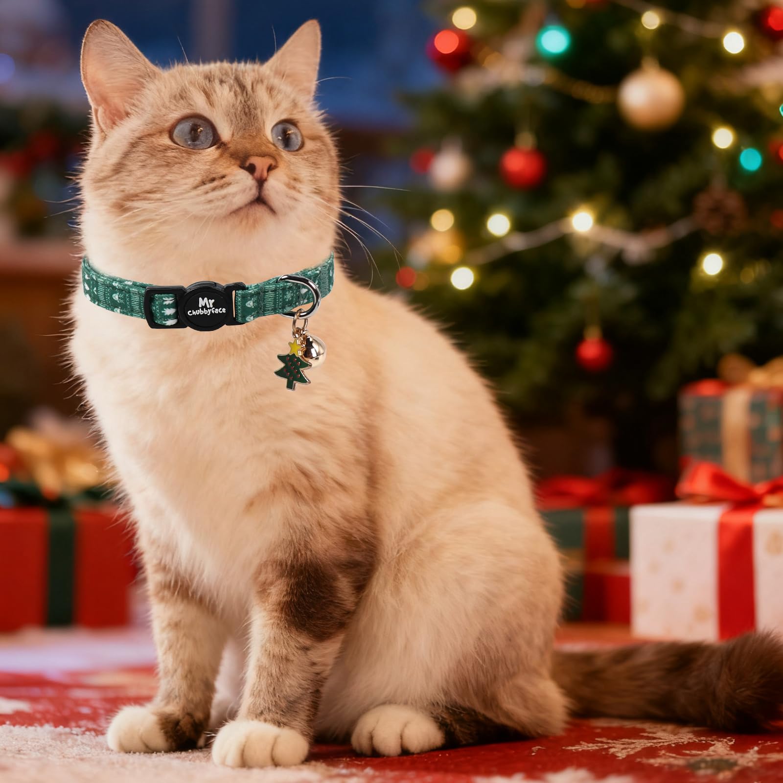 Paquete de 2 collares de gato, bonito collar de gato de Navidad rojo y verde con campana y colgante, collar de seguridad ajustable suave para gatos hembras y machos