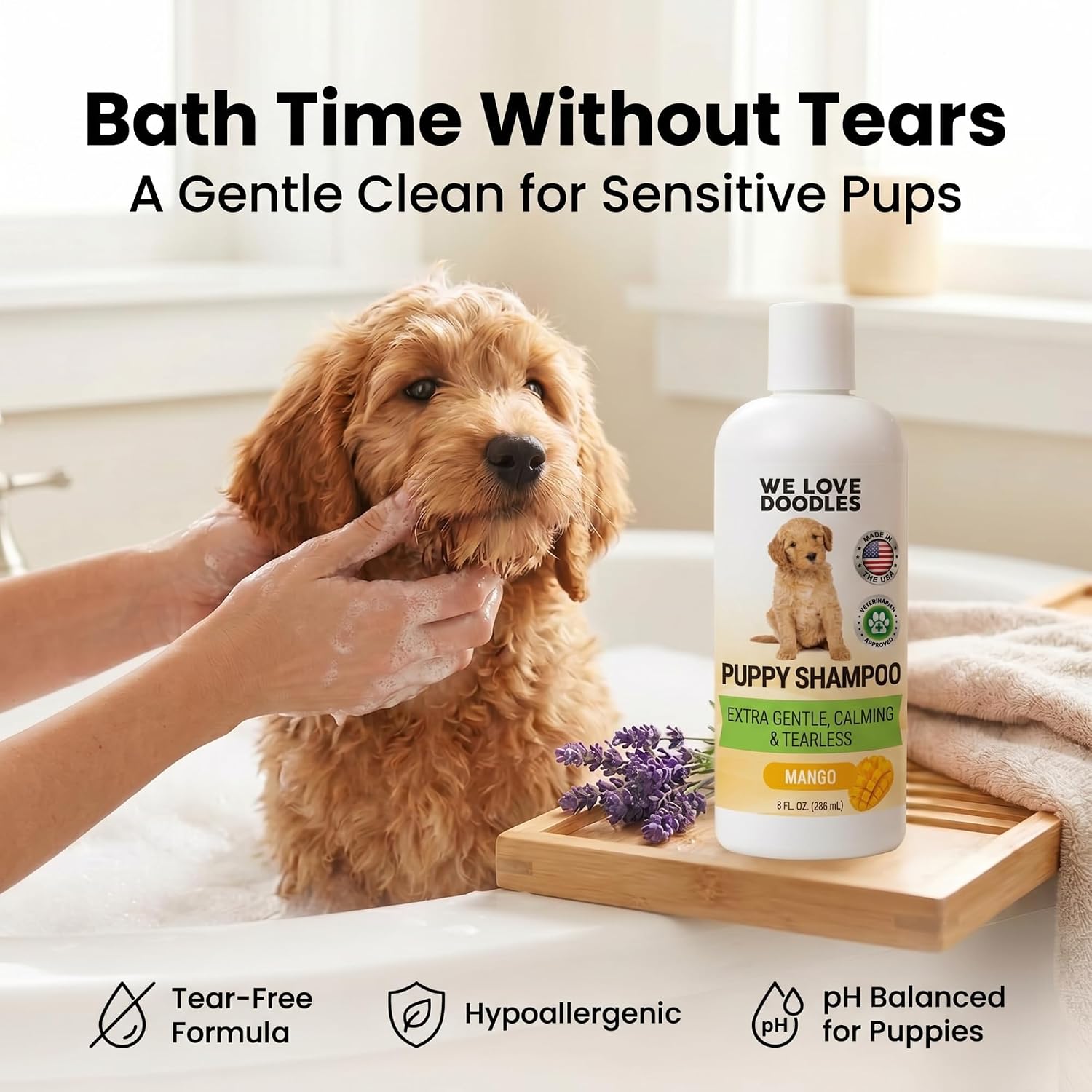 Puppy Shampoo & Conditioner, Tearless Hypoallergenic Wash, Mango, USA 8 oz image 2