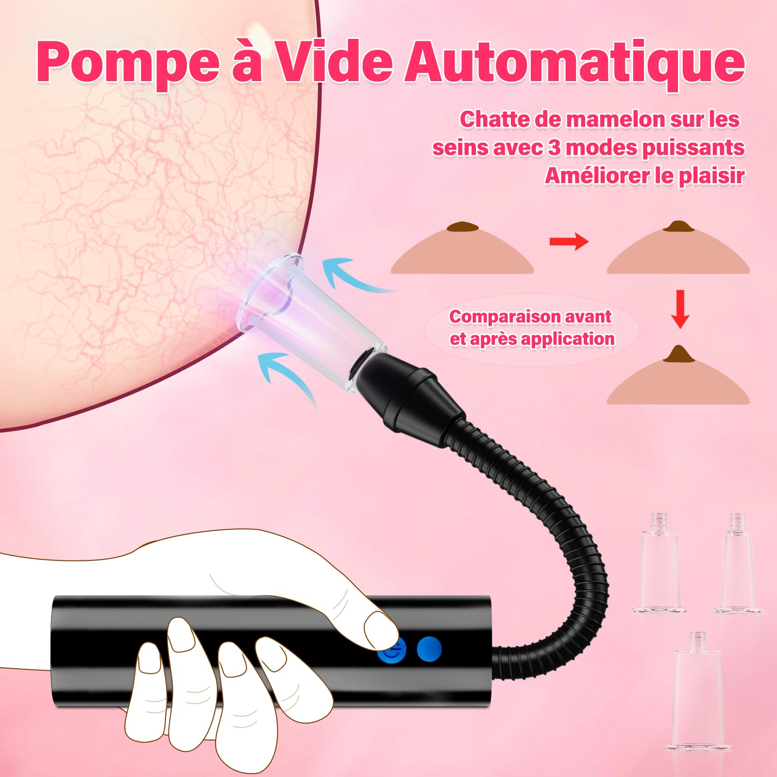 Pompe à Vide Clitoris, Suceurs de Clitoris Ventouse Électrique, Stimulateur de Clitoris avec 2 Ventouses Fortes, Jouets Sex Toy avec 3 modes puissants, Pour plus de plaisir féminin compris 5 tasses