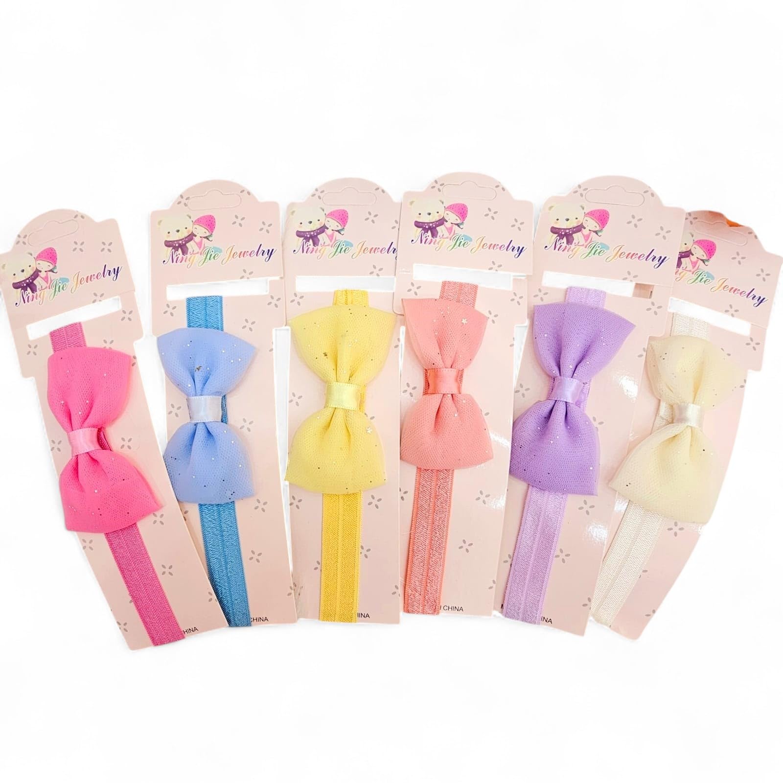 Baby Girls' Elastic Headbands with Tulle Bow, 6 Pack, Pink Blue Yellow Coral Purple White-image-29