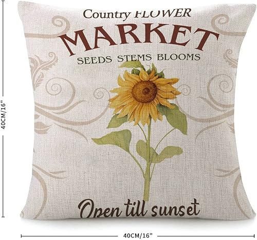 Miniatura 2 de Funda de almohada con diseño de flores de campo, diseño de girasol, abierto hasta el atardecer, 16 x 16 pulgadas, almohada decorativa para el hogar,