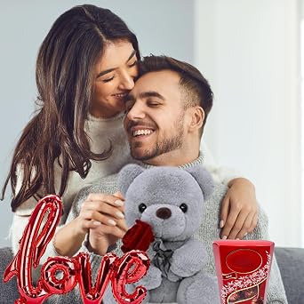 Fathers Day Gift Set - 27cm Teddy Bear with Rose, Chocolates, Balloon & Card - Hamper Gifts for Mum, Birthday Gifts for Boyfriend, Girlfriend, Wife, Husband, Gift for Couples