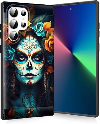 for Galaxy S24 Ultra Case,Slim Thin Silicone Soft Flexible TPU Brushed Black Anti-Scratch Shockproof Protective Cover for Samsung Galaxy S24 Ultra,Fantasy Skull with Roses