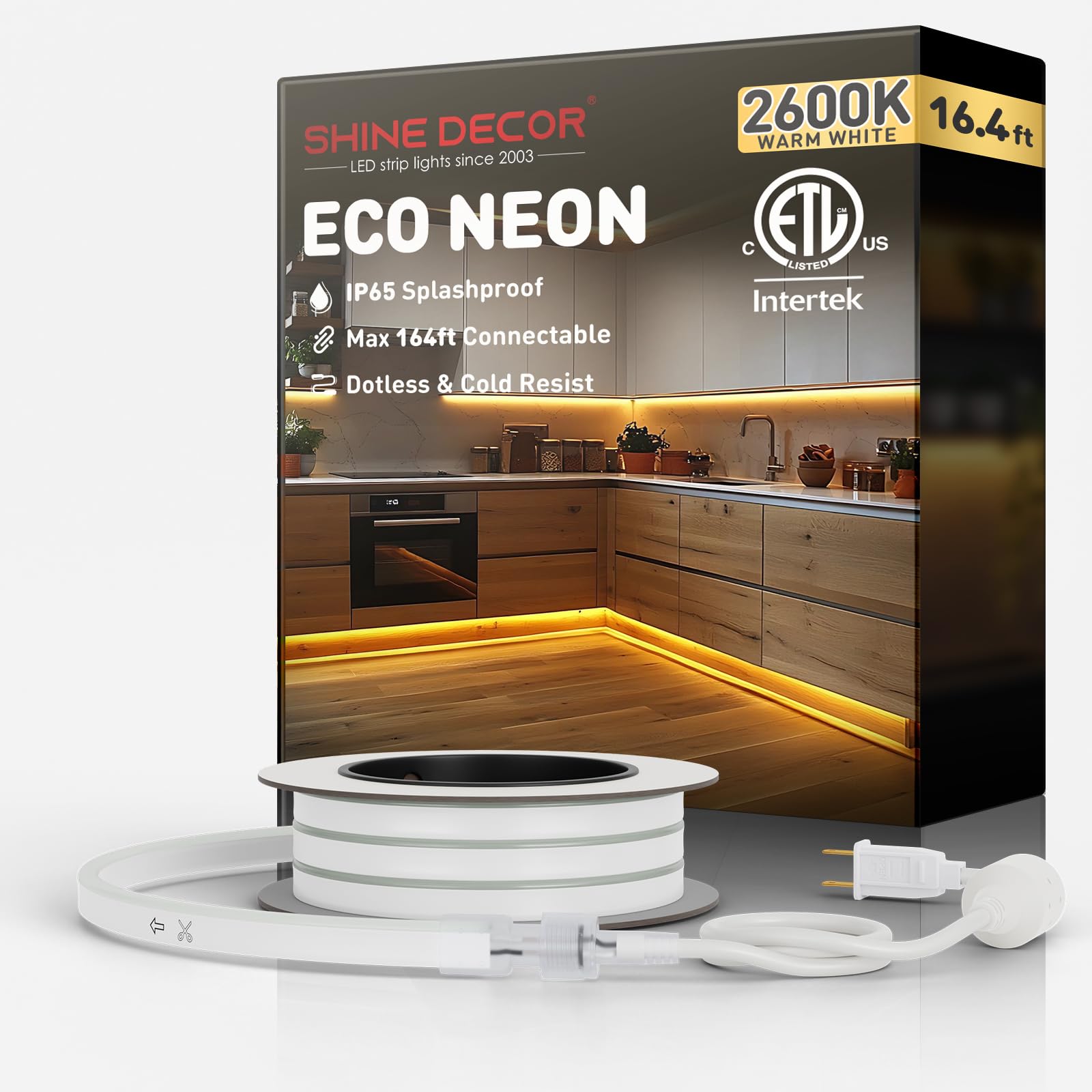 Shine Decor LED Rope Lights AC 120V Warm White 2600K