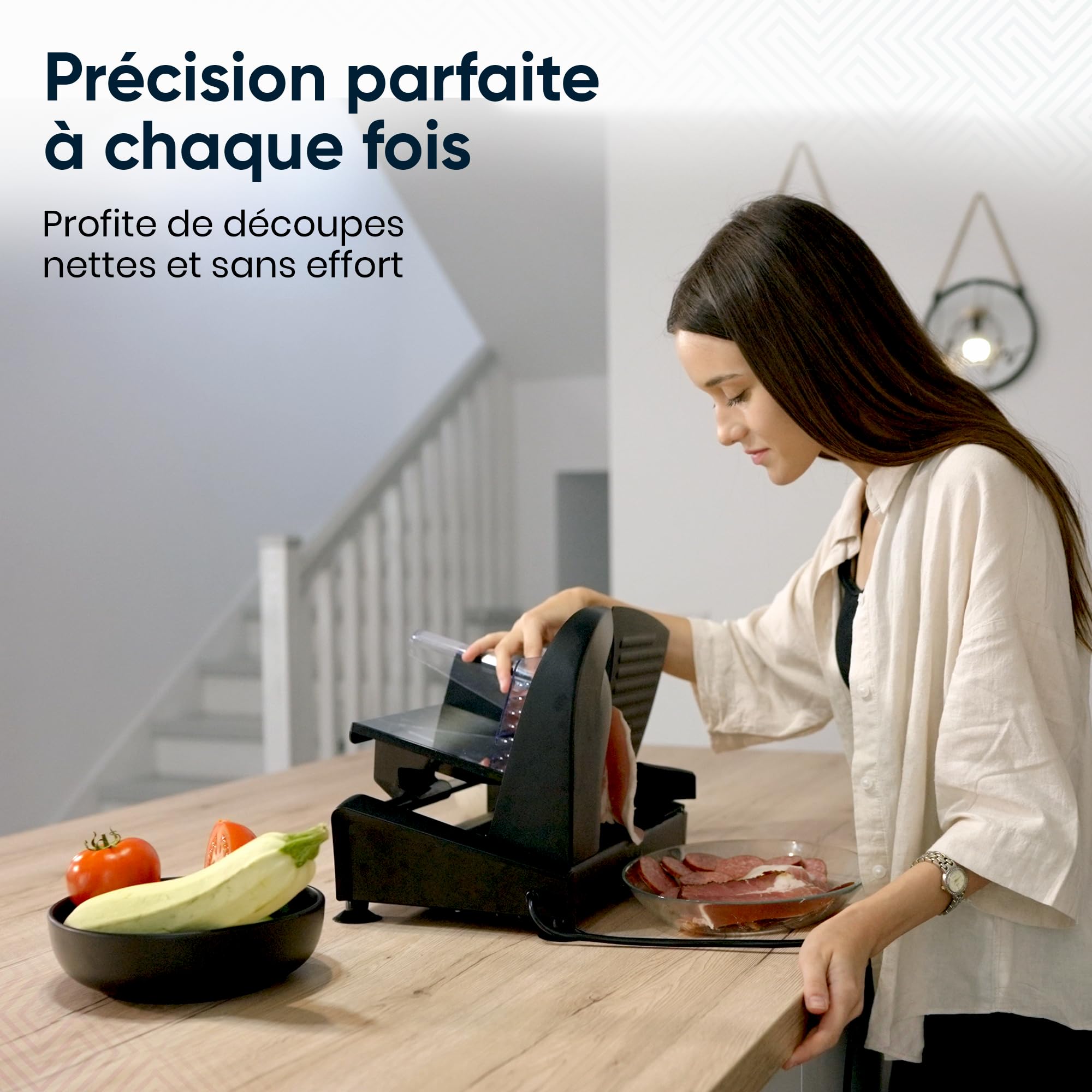 Trancheuse à viande professionnelle Fleau Kitchen - Comprenant 2 lames de coupe en acier inoxydable - Épaisseur réglable - Multifonction - Moteur puissant - Coupe tout usage - Coupe fine